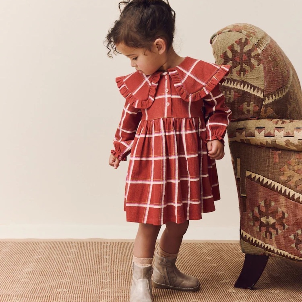 BNWT Next UK Red and White Plaid Kids Casual Dress